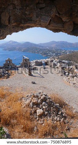 Photo from iconic picturesque castle of Panteli of Leros island with unique views to the island, Dodecanese, Greece           