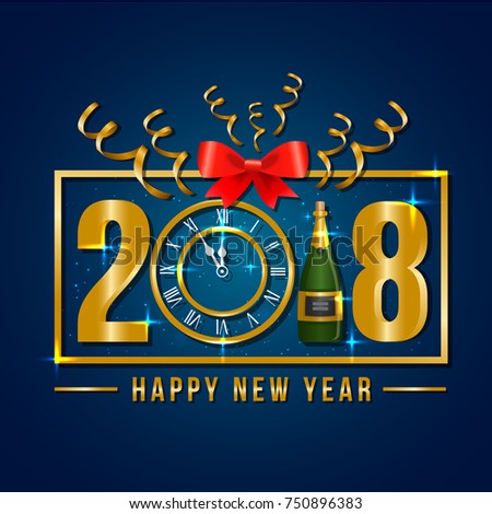 Modern Happy New Year 2018 Celebration Card, Suitable for Invitation, Web Banner, Social Media, and New Year Related Occasion