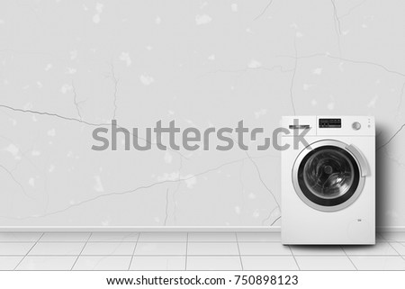 Major appliance - Washing machine in home interier on a light wall background. Royalty-Free Stock Photo #750898123