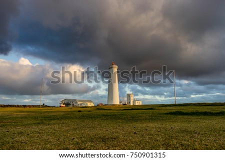 Lighthouse  on the Reykjanes peninsula in Reykjavik, Iceland