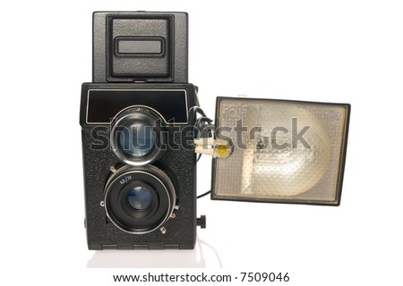 Twin-lens camera with flash