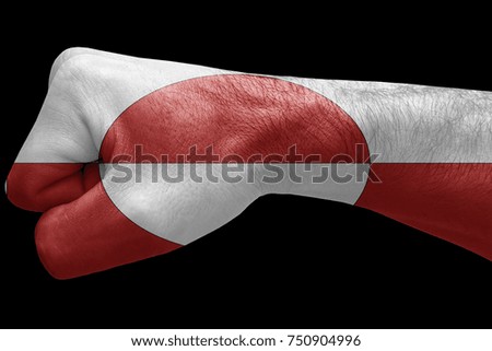 Fist painted in colors of Greenland flag, fist flag, country of Greenland