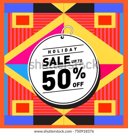 Summer and Autumn Holiday sale memphis style web banner. Fashion and travel discount poster. Vector holiday Abstract colorful illustration with special offer and promotion.