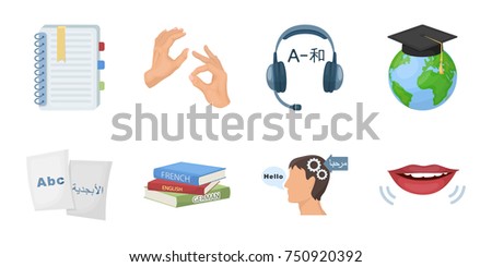 Translator and linguist icons in set collection for design. Interpreter vector symbol stock  illustration.