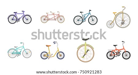 Various bicycles icons in set collection for design. The type of transport vector symbol stock  illustration.
