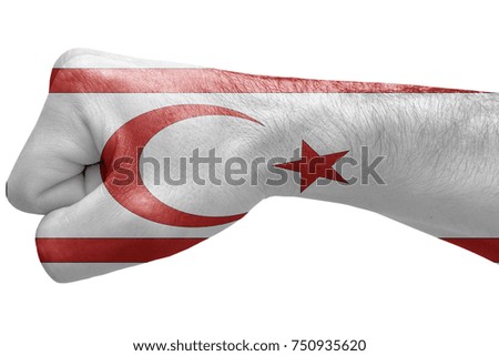 Fist painted in colors of Cyprus north flag, fist flag, country of Cyprus north