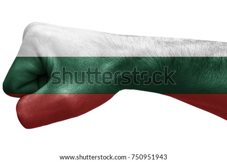 Fist painted in colors of Bulgaria flag, fist flag, country of Bulgaria