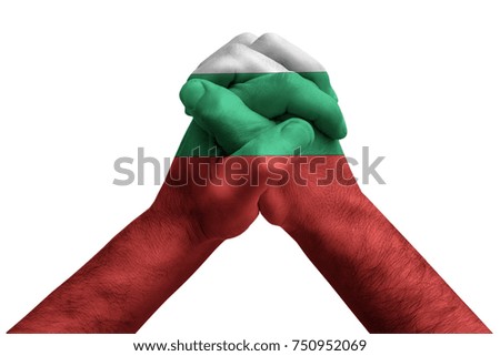 Fist painted in colors of Bulgaria flag, fist flag, country of Bulgaria