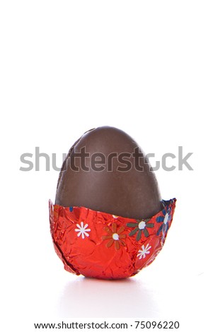 partly unwrapped chocolated easter egg isolated