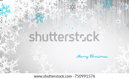 Christmas light background with white snowflakes and Merry Christmas text - light version