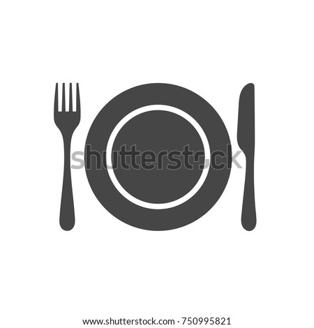 Plate, fork and knife icon Royalty-Free Stock Photo #750995821