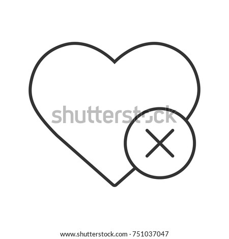 Heart with cross linear icon. Thin line illustration. Delete bookmark. Contour symbol. Vector isolated outline drawing
