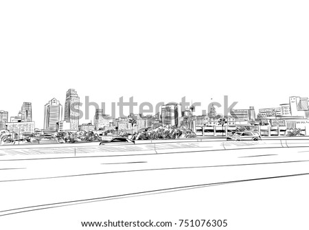 San Antonio. Texas. USA. Hand drawn. Unusual Street sketch, vector illustration