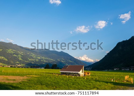 Wonderful sunset in the country side, Fugen, Alps, Tyrol, Austri