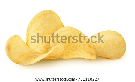 Isolated chips. Group of potato chips isolated on white background with clipping path Royalty-Free Stock Photo #751118227