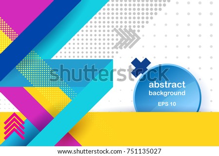 Lines abstract background, , frame on the right. Vector abstract background texture design, bright poster, banner yellow background, pink and blue stripes and shapes. Royalty-Free Stock Photo #751135027