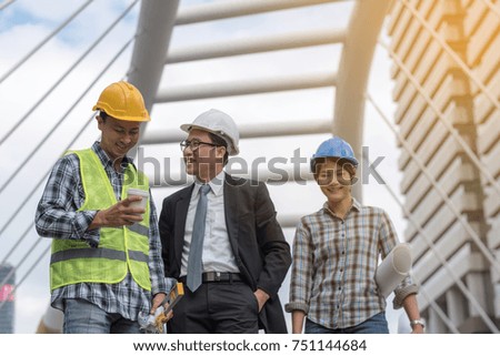 engineering construction concept : professional engineer team meeting foreman group plan manufacturing industry , selective focus 