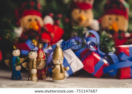 Colorful toys on Christmas background