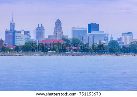 Panorama of Buffalo across Niagara River.  Buffalo, New York, USA.