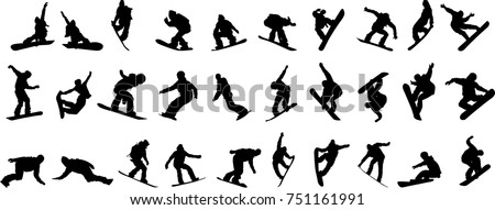 Silhouette of a snowboarder isolated on a white background.  Royalty-Free Stock Photo #751161991
