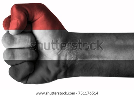 Fist painted in colors of Yemen flag, fist flag, country of Yemen