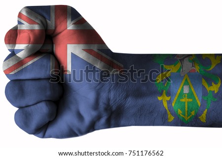 Fist painted in colors of pitcairn islands  flag, fist flag, country of pitcairn islands 