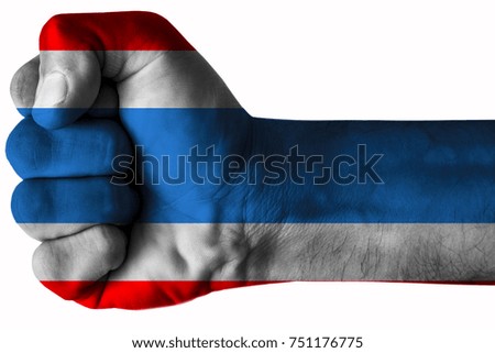 Fist painted in colors of Thailand  flag, fist flag, country of Thailand 