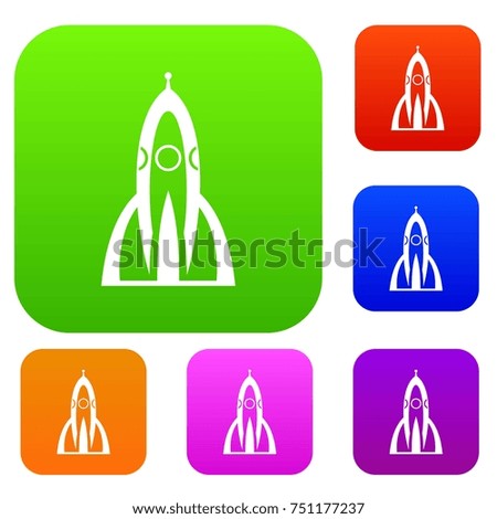 Rocket set icon in different colors isolated  illustration. Premium collection