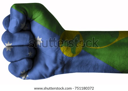 Fist painted in colors of Christmas island flag, fist flag, country of Christmas island