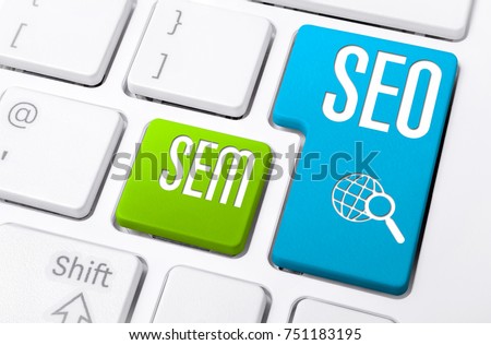 Macro Of A Keyboard With SEO And SEM Buttons Royalty-Free Stock Photo #751183195