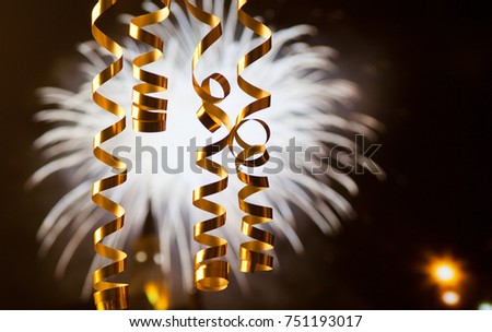 ribbons against fireworks - new year celebrations