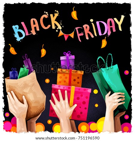 Black friday sale digital art illustration. November 25 annual shopping tradition. Famous holiday shopping day commercial banner. Advertising poster for web, print, design. Hand drawn graphic clip art