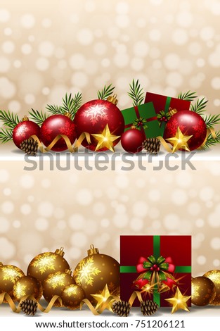 Christmas background with ornaments and presents illustration