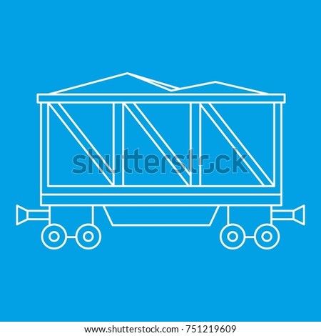 Loaded railway wagon icon blue outline style isolated  illustration. Thin line sign