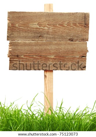 road sign with green grass isolated on a white background