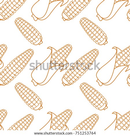 Seamless pattern with outline corn. Vector background in autumn style. Thanksgiving Holiday Texture on white.