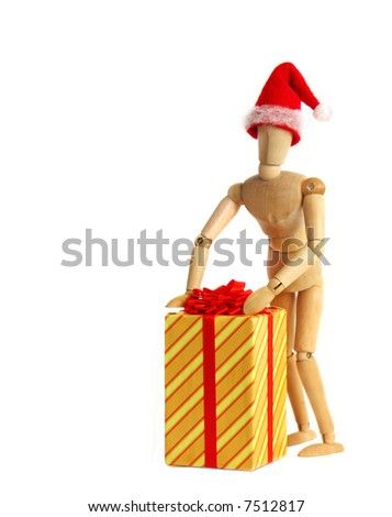 Christmas figure with large yellow gift.