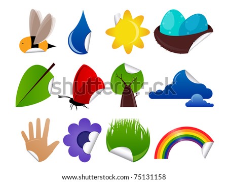 Spring Summer Sticker Design Elements Set