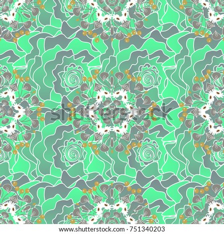 Vector graphic painting of falling flowers, doodles, grunge textures. Vector. Floral background for abstract design. Abstract fall seamless pattern in bright autumn colors (gray, white and green).
