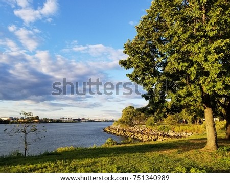 Clouds, Sky and Trees in a Sunny Setting in Astoria Park, Queens, New York.