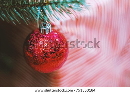 Soft focused on red  ball Christmas celebration accessories on Christmas tree prepare for the Christmas and happy New Year festival