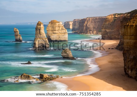 The 12 Apostles, located in Port Campbell, Victoria. Royalty-Free Stock Photo #751354285
