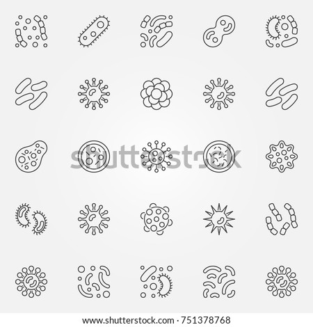 Bacteria icons set - vector collection of virus and pathogen concept symbols in thin line style Royalty-Free Stock Photo #751378768