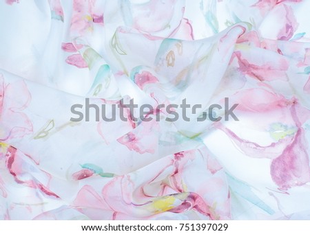 Fabric silk texture, painted with flowers