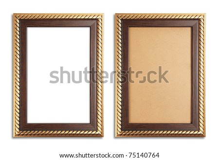 Golden frame with a old paper and white background