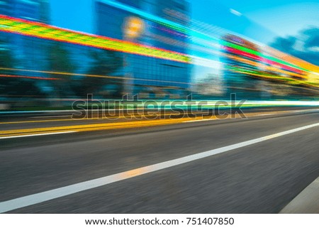 light trails in the downtown district, china.
