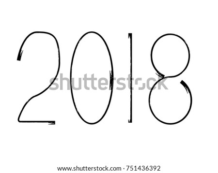 New year 2018. distress design . vector Hand drawn made numbers with grunge brush strokes . Chinese calligraphy