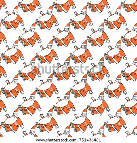 Christmas seamless pattern with greeting Santa Claus. Beautiful vector background for decoration xmas designs. Cute minimalistic art elements on white backdrop.