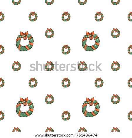 Christmas seamless pattern with christmas wreath. Beautiful vector background for decoration xmas designs. Cute minimalistic art elements on white backdrop.