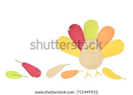 Thanksgiving turkey paper cut on white background - isolated